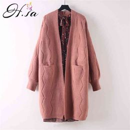 HSA Women Long for Autumn Winter Warm Oversized Cardigans Poncho Korean Knit Jacket sueter mujer invierno COat 210417