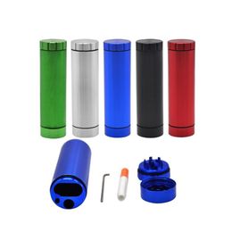 2-Layer Metal Dugout Tobacco Smoking Grinder With Pipe D30mm*H110mm 5colors Aluminium Alloy All-in-one Metal Case include One Ceramic