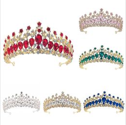 Royal Wedding Bridal Crown Tiara Crystal Rhinestone Headband Red Blue Pink Green Gold Diamond Korean Hair Accessories Head Jewelry Ornament Party Prom Headdress