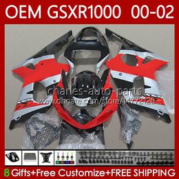 OEM Bodywork For SUZUKI K2 Grey red blk GSX R1000 GSXR 1000 CC 2001 2002 2002 Body 62No.96 GSXR1000 GSX-R1000 01-02 1000CC GSXR-1000 00 01 02 Injection Mould Fairing kit