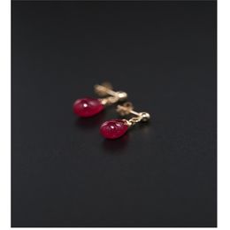 DAIMI Plain Ruby Earrings Female Genuine Yellow 14K Injection/18K Gold Simple Short Studs Gift