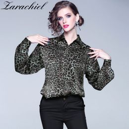 Vintage Long Lantern Sleeve Sexy Leopard Print Blouses Women Oversized Office Loose Shirts Tops Plus Size Blusas 210416