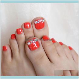french manicure toes UK - Nails Art Salon Health & Beautyholo Ab Rhinestones 24Pcs Red False Toenail Tips Set French Full Er Fake Feet Toe Nail For Diy Manicure Decor