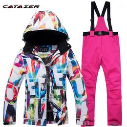 Skiing Jackets Catazer Thick Warm Ski Suit Women Waterproof Windproof And Snowboarding Jacket Pants Set Female Snow Outdoor Wear