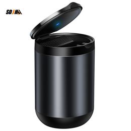 Multifunction LED Light Aluminium alloy Car with cover Flame Retardant Portable Smokeless Auto Ashtray