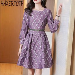 spring fashion Casual women Vintage Dresse Slim A-line square neck long sleeve Dress Vestidos 210531