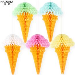 5pcs/set Ice Cream Shape Tissue Paper Hanging Honeycomb Balls Lanterns Poms Wedding Birthday Party Home Decoration Paper Balls 210408