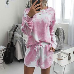 2021 Tie Dye Pyjama Set Women Loungewear Pyjamas Plus Size Lounge Wear Homewear Pjs Women Sleepwear Home Suit Ladies X0526