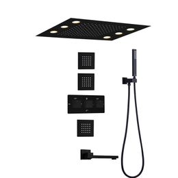 Matte Black Hot And Cold Shower System 50X36 CM LED Bathroom Embed Ceiling Rainfall Shower Head With Handheld