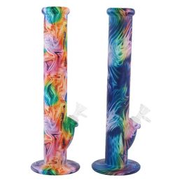 14" water pipe Glow in Dark printed unique Design smoking pipes Silicone Herb Cigarette bongs dab rig