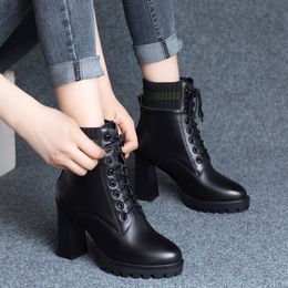 2022 NEW Women s Shoes Real Leather Short Boots Boots Lady Black Boots High Quality