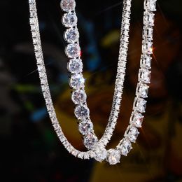 S925 Sterling Silver 1 Row CZ Stone Tennis Chain Necklaces Women Men Hip Hop Bling Ice Out Rapper Jewelry Gold Color X0509