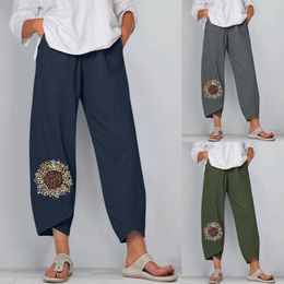 Summer Pants Women Cotton And Linen Embroidered Wide-leg Pants Ladies Fashion Casual Loose Trousers vetement femme 2021#60 Q0801