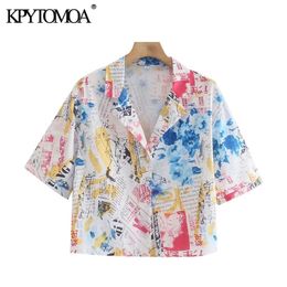 Women Fashion Button-up Printed Blouses Lapel Collar Short Sleeve Female Shirts Blusas Chic Tops 210420