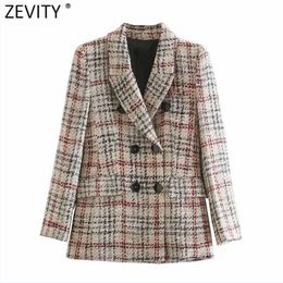 Zevity Donna Vintage Plaid Pattern Stampa Cappotto di lana Donna Chic Manica lunga Doppio petto Capispalla Giacche Top CT629 211130