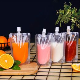 Clear Drink Pouches Bags 200ml - 500ml Stand-up Plastic Drinking Bag with holder Reclosable Heat-Proof Water bottles DH8922