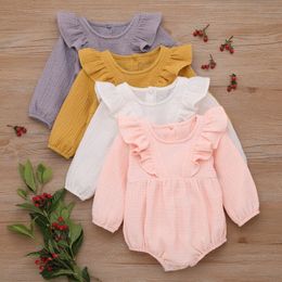 Newborn Girls Casual Clothes Cute Long Sleeve Solid Infant Bodysuits Jumpsuits Princess Ruffle Party Little Baby Costumes