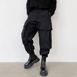 M-XL!Spring Personality Big Pockets Elastic Waist Tooling Washed Trousers Punk Loose Low Crotch Harem Pants. Men's Pants