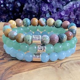 MG1312 Fashion Design Virgo Zodiac Stack Bracelet Set Womens Green Aventurine Bracelet Ocean Jasper Aquamarine Wrist Bracelet