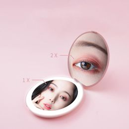 LED makeup mirror with light, portable pocket folding mirrors, double sides 2x 10x magnifying glass 4 Colours