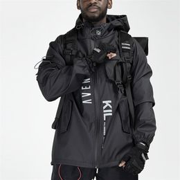Multi Pockets Cargo Jackets Coats Men Windbreaker Hip Hop Sporty Streetwear Outdoor Techwear Harajuku Sport Winter Outerwear 211214