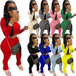 Women 2 Two Piece Pants Set Tracksuit Fashion Solid Colour Long Sleeve T Shirt Top Pleated Trousers Sport Outfits Ladies Plus Size Casual Suits