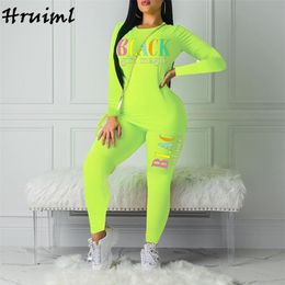 Lounge Wear Letter Printing Fashion Elastic Waist Tops and Pants Sets Long Sleeve Fitness Tracksuit Roupas Femininas 210513