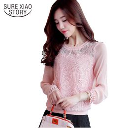 Arrive High Quality Korean Style Women Lace Long Sleeve Blouse Casual Shirt Patchwork Sexy Chiffon Top Blusas 203C 30 210415