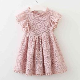 Girls Dress Lace Collar Kids Clothes Fashion Flying Ball Sleeve es Princess Children'S 210515