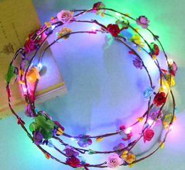 22 Styles Flashing LED Hairbands strings Glow Flower Crown Headbands Light Party Rave Floral Hair Garland Luminous Hair Wreath