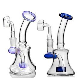 Small Glass Bongs Curved Hookahs Neck purple Pink Bubbler Dab Rig Beauty Inline Smoking Pipe in 14mm joint banger Pipes