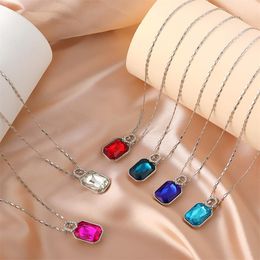 Korean Diamond Square Shape Pendant Necklaces Women Long Hollow Out Alloy Sweater Chains Female Business Party Retro Clavicle Neck Accessories 6 Colours