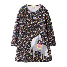 Jumping Metres Autumn Spring Flowers Girls Dresses Animals Applique Cute Princess Party Costume Halloween Kids 210529