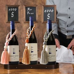 Handmade Braided Tassel Wine Bottle Charm with Soft Beads for Event Party Burgundy Decorative Christmas New Year Table Decor