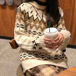 2 Colours Autumn Winter korean style knitted sweaters womens Patchwork Vintage sweater and pullovers female (C9205) 210423