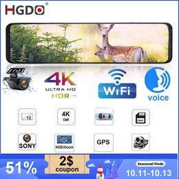 Auto dvr HGDO D566 12 "WIFI DVR 4K 3840*2160P Dash Cam Sony IMX415 Rückspiegel GPS Auto Kamera 1080P Video Recorder Kanzler