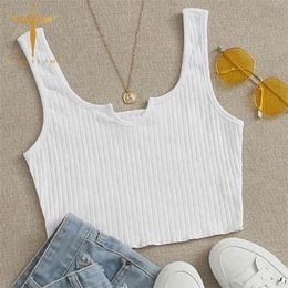 Summer Casual Round Neck SleevelWomen Tops Sexy BacklSimple Ribbed Crop Tops Solid Comfortable Female Knitted Tank Tops X0507