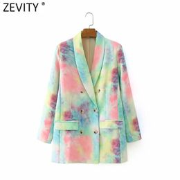 Women Fashion Double Breasted Colourful Tie-dye Blazer Coat Female Long Sleeve Casual Outerwear Suit Chic Brand Tops CT557 210420