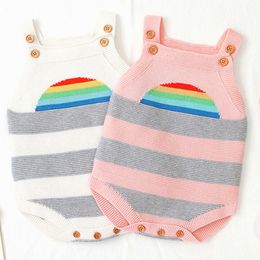Baby Girl Bodysuits Sleeveless Stripe Strap Vest Jumpsuit Cotton Infant Knitted Sweater born Clothes Spring 210429