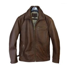 Men's Leather & Faux 2021 Retro Brown American Style Men Casual Jacket Plus Size XXXL Genuine Cowhide Autumn Slim Fit Natural Coat