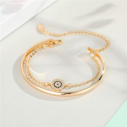 1PC Turkish Zircon Round Evil Eye Chain Bangle For Women Vintage Simple Shiny Crystal Sun Multilayer Bracelet Jewellery