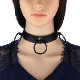 PU leather choker goth girls collar fashion Circle chokers necklace black Round collar punk chocker club party accessories