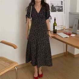 Party Short Sleeves Streetwear Long Dresses Vintage Florals Office Lady Printing Chic Retro Vestidos 210525