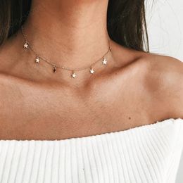 Bohemian Fashion Simple Women's Alloy Chain Necklace Long Five-pointed Star Choker Nnecklace Jewelry Gifts Gold/Silver