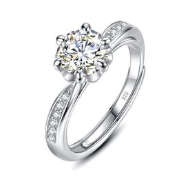 1.2ct 7mm D Colour VVS1 Round 585 White Gold Plated Sterling Silver Moissanite Engagement Rings Flower Adjustable Fine Jewellery