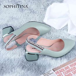 SOPHITINA Office Women' s Pumps Fashion Slingbacks High Quality Sheepskin Letter Print Square Heel Shoes Comfortable Pumps C648 210513