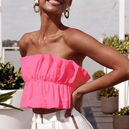 INSPIRED ruffle crop top for women sexy holiday ladies tops elastic tied back Beachwear Summer sleeveless Cropped Top women 210412