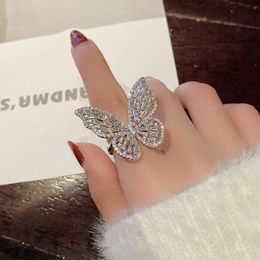 pearl solitaire ring UK - Luxury Super Fairy Diamond Butterfly Open Index Finger Ring