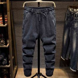 Plus Size 5XL 6XL 7XL Men's Black Blue Harem Jeans Autumn Streetwear Fashion Stretch Denim Pants Male Brand Trousers 210716