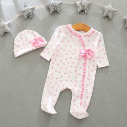 Baby Cotton Clothes Christmas Girl Bodysuit Bow Romper Set Jumpsuit Hat 2pc Cute Infant Girls Rompers suit 210515